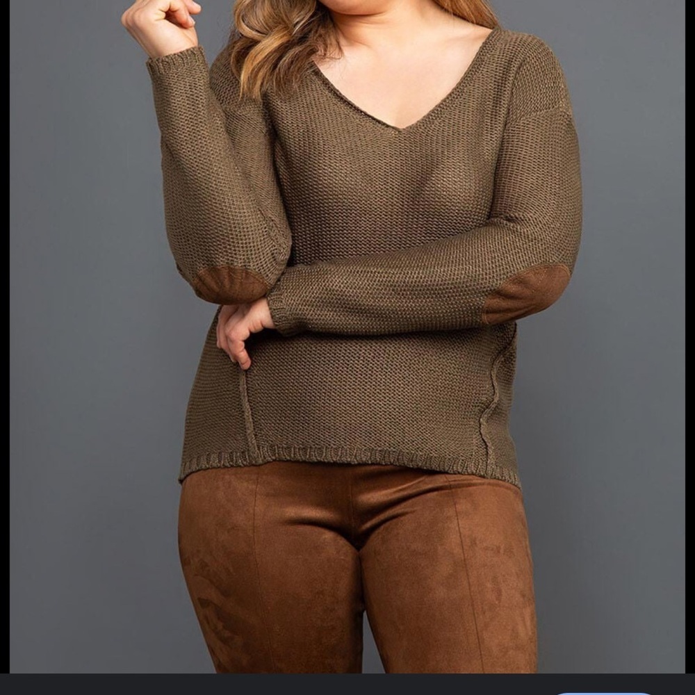 Eclectic grandpa‎ Olive Green knit sweater with elbow patches size S